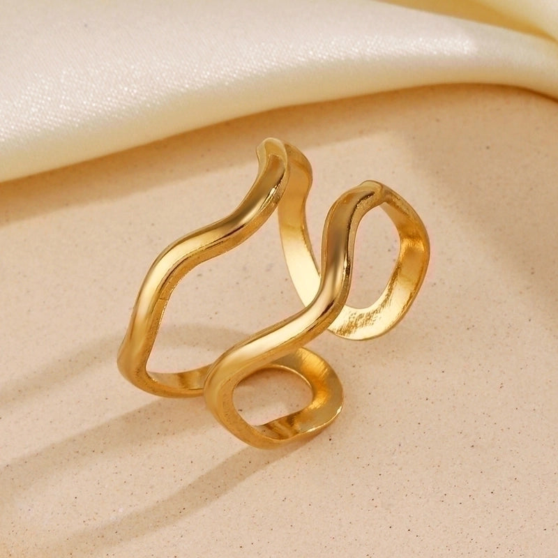 2 Pieces 304 Stainless Steel 18K Gold Plated IG Style Minimalist Lines Open Rings