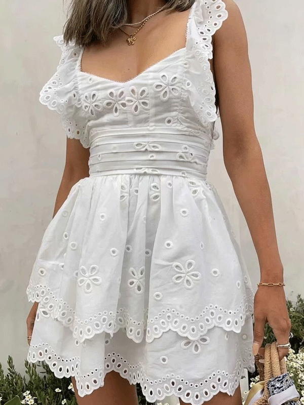 V neck frill mini dress