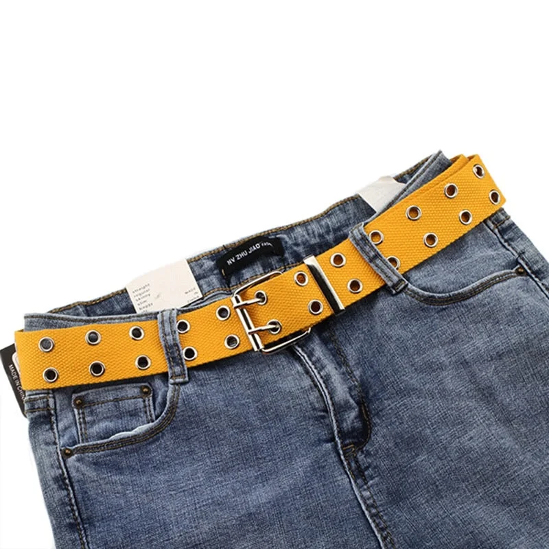 Harajuku Wide Belt Canvas Web Double Grommet Hole Buckle Belt Female Male Hot Waist Strap Belts for Women Men Jeans