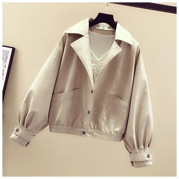 FTLZZ Spring Women White Black Yellow Turndown Collar Single Breasted Biker Jacket Faux Leather Vintage Short Motor Jackets