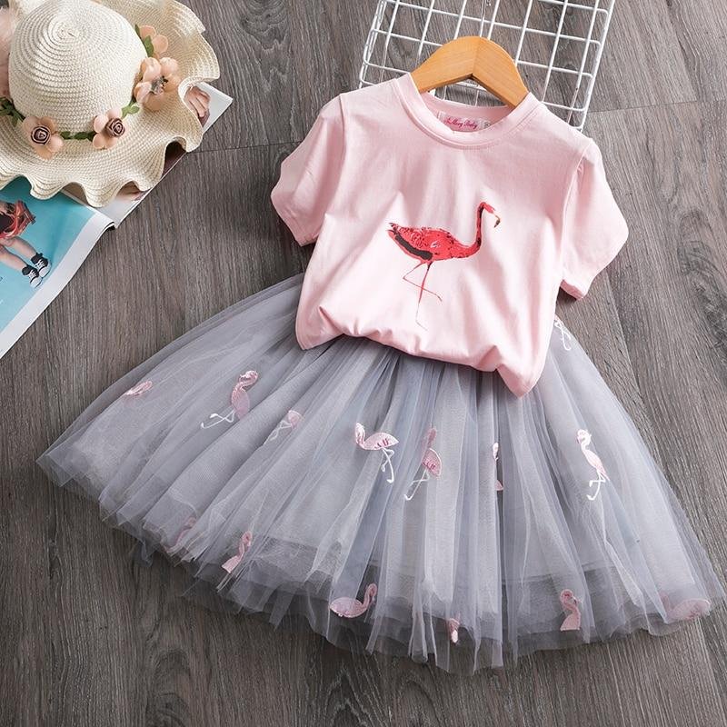 2021 Toddler Girl Kids Set 2 Piece Girl Set Dresses Party Little Girl Clothes for Flamingo Girls Dress Summer Clothing 7 Years