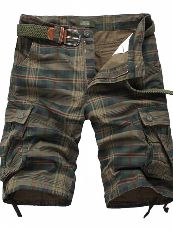 Men's Tactical Shorts Cargo Shorts Shorts Pocket Plaid Comfort Breathable Outdoor Daily Going out Fashion Casual Green Khaki
