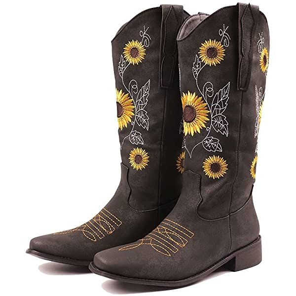 Womens Sunflower Cowboy Boots Chunky Heels Western Boots