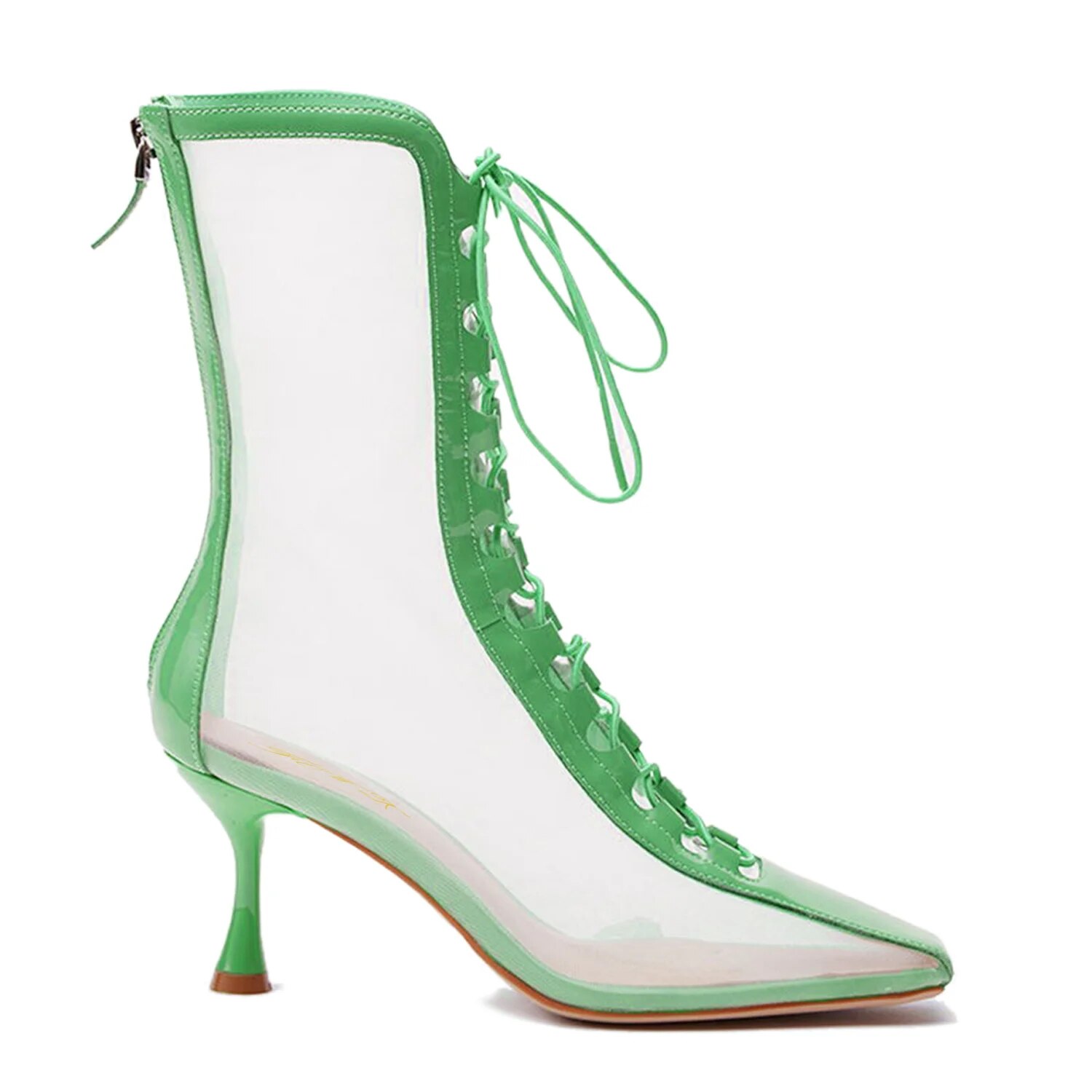 TAAFO Roman Mesh Women's Ankle Boots Cross-Tied Square Toe High Thin Heels Ladies Zipper Dress BootiesShoes