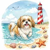 Shih Tzu Seaside Puppy-14CT Stamped Cross Stitch 30*30cm tapestrymarket
