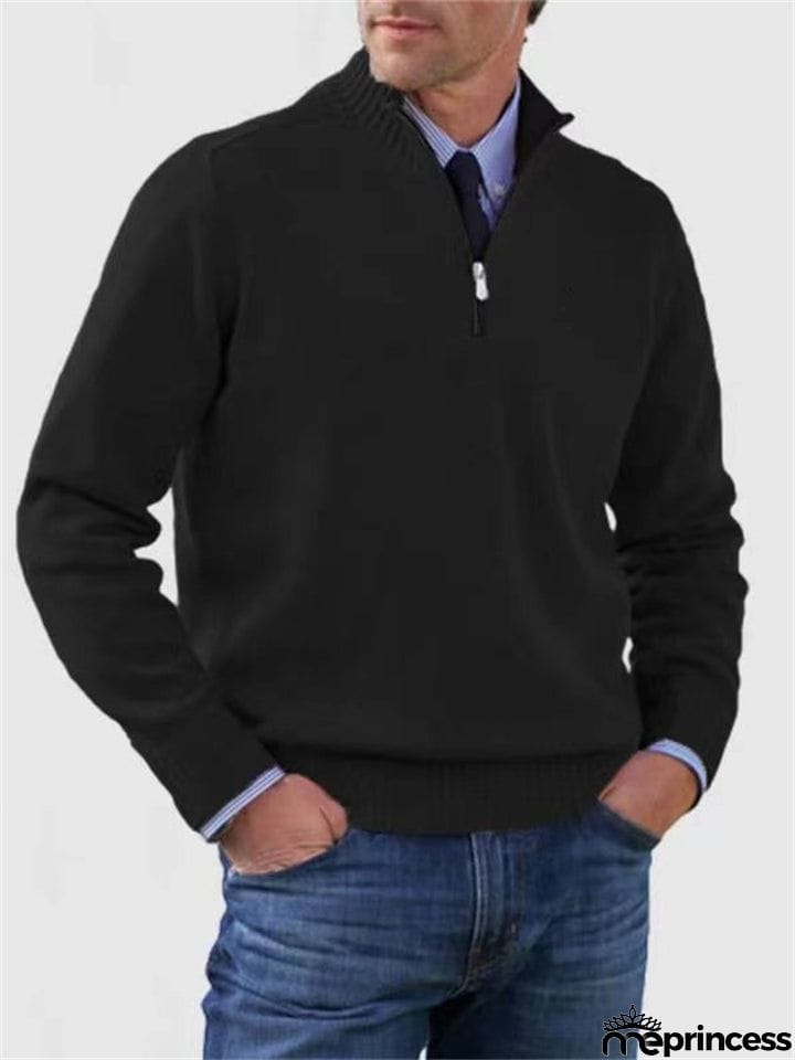 Men's Fall V Neck Half Zip Warm Knit Sweater