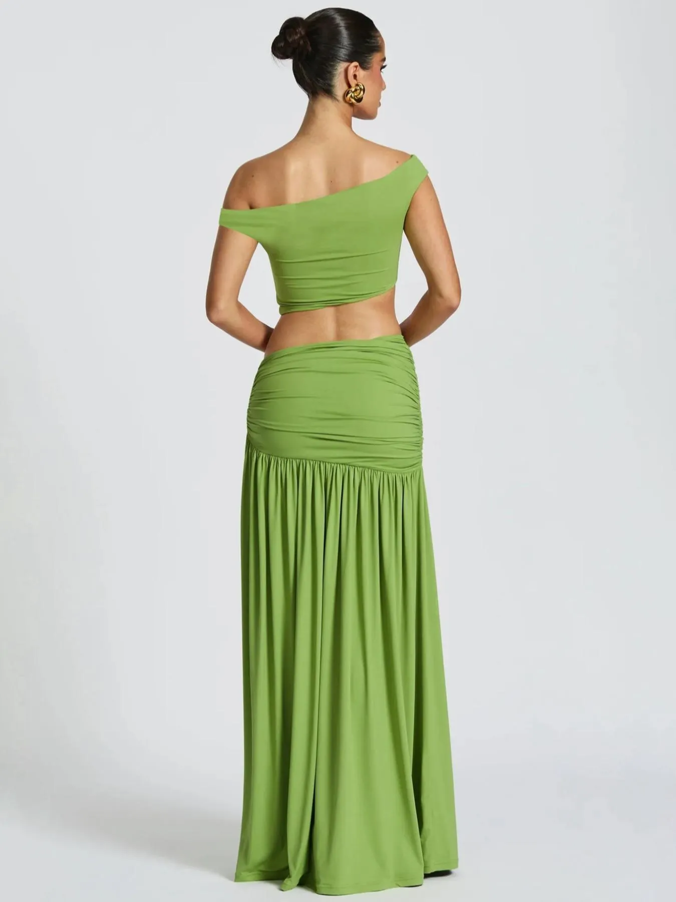 Women's Two-piece Solid Color One Shoulder Sleeveless Tank Top Bodycon Side Split Metal Flower Stitched Ruched Long Skirt Sets, Strapless Backless Irregular Hem Tube Tops with Pleated Slit Skirts, Womenswear Clothes Women's Two-piece Solid Color One Shoulder Sleeveless Tank Top Bodycon Side Split Metal Flower Stitched Ruched Long Skirt Sets, Strapless Backless Irregular Hem Tube Tops with Pleated Slit Skirts, Womenswear Clothes