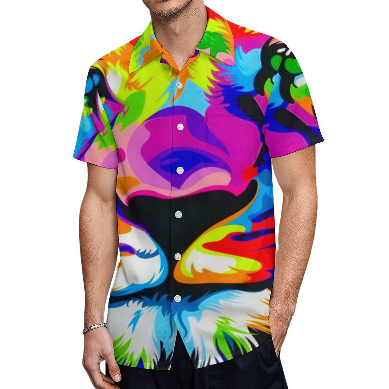 Bootyliscious Liquid Rainbow Lion Animal Print Hawaiian Shirt Mens Button Down Tropical Hawaii Beach Shirts
