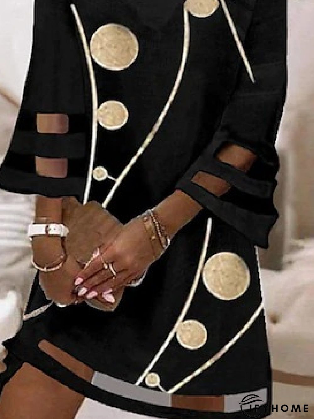 Casual Geometric V neck Three Quarter Loose Dress | IFYHOME