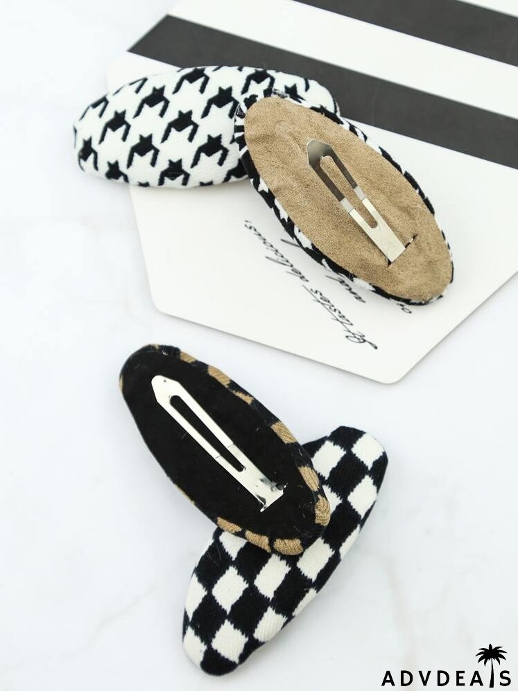 4pcs Plaid & Houndstooth Pattern Hair Clip