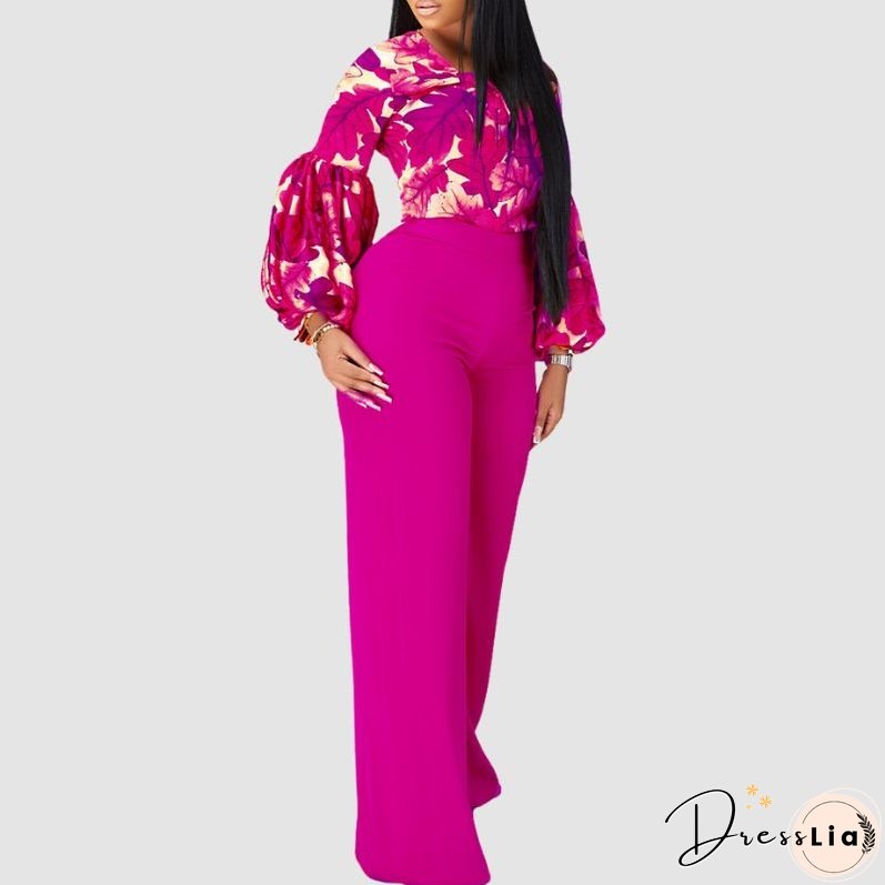 Flower Printed Wide Leg Pant Set
