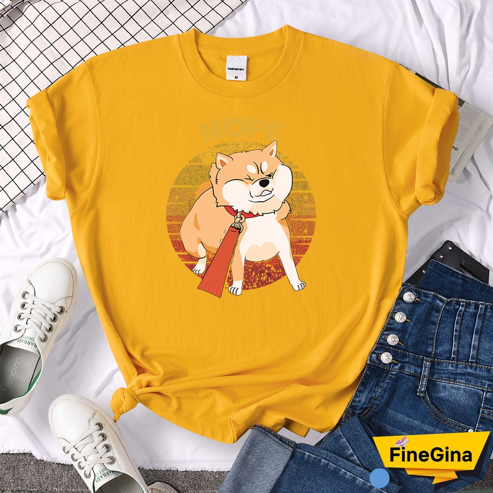 Kawaii Shiba Inu NOPE Cute Dog Print Female T Shirt Summer Oversized Tshirt Street Fit TopsTee Cartoon Oversize Womens T-Shirts
