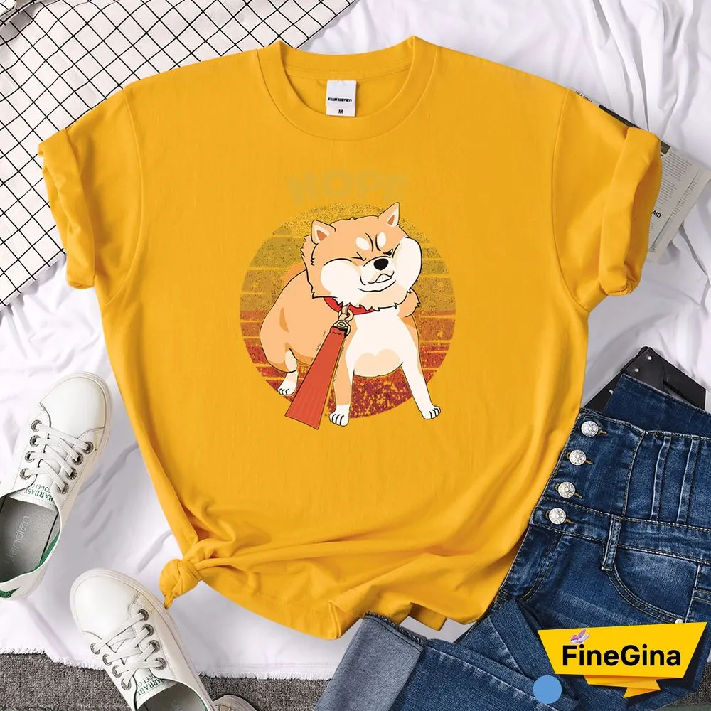 Kawaii Shiba Inu NOPE Cute Dog Print Female T Shirt Summer Oversized Tshirt Street Fit TopsTee Cartoon Oversize Womens T-Shirts