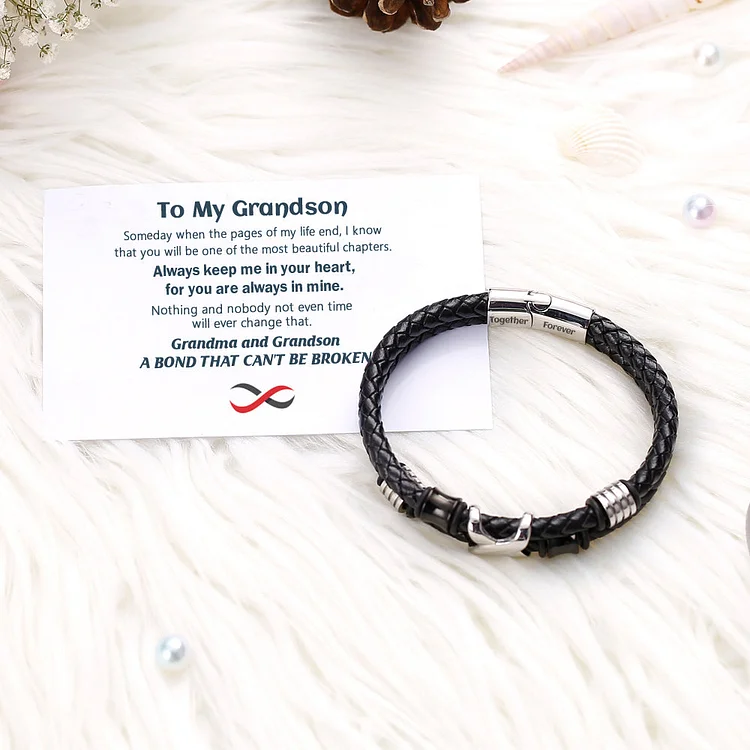 To My Grandson "a Bond That Can't Be Broken" Leather Braided Bracelet