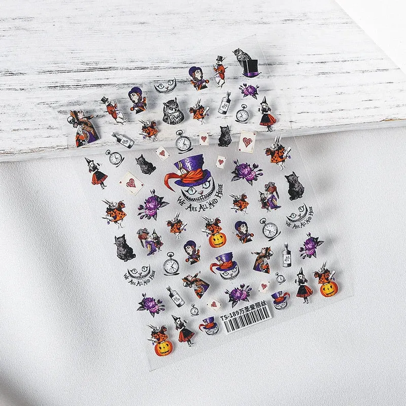 Halloween Black Style Sliders for Nails Sticker Bear Butterfly Fear Punk Stickers for Nails Puppet Eye Design Dropshipping T1105-Nail Inspo