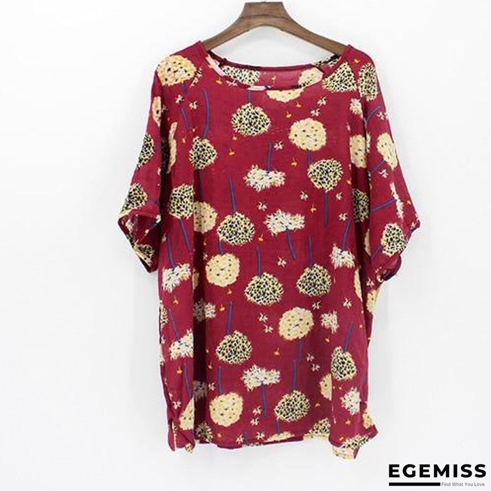 4XL Plus Size Women Batwing Casual Tops Tees Floral Print Cotton Linen Blouses | EGEMISS