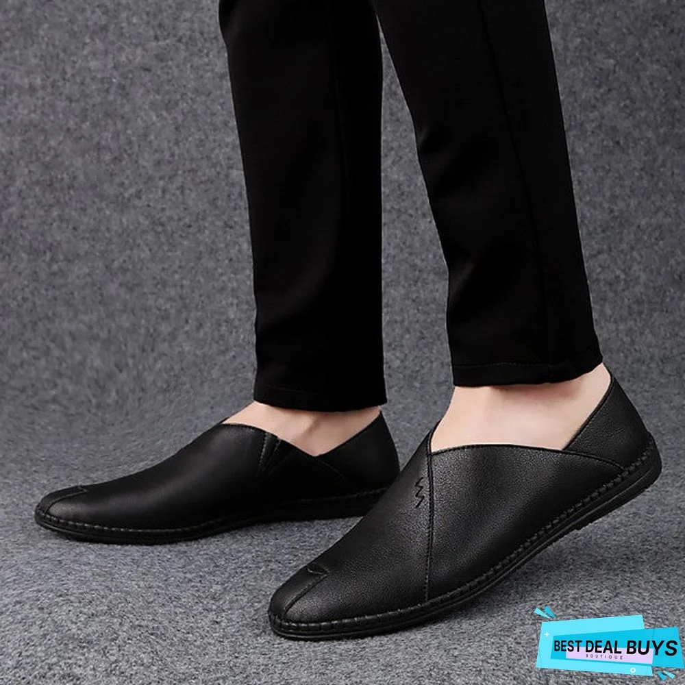 Men's Leather Shoes Nappa Leather / Cowhide Spring & Summer Casual Loafers & Slip-Ons Breathable Black / Light Red / Dark Brown / Driving Shoes