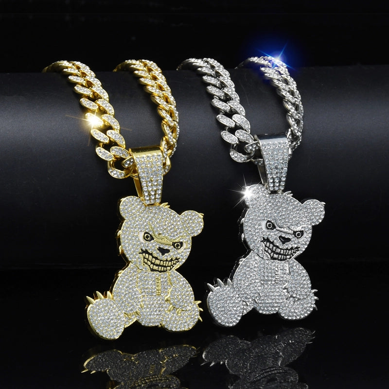 Ornament Fashion Personalized Grinning Bear Necklace Men's High-Grade Hip Hop Cuban Link Chain