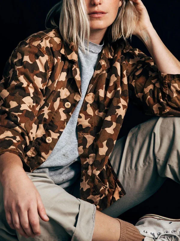 retro brown camouflage casual ladies shirt