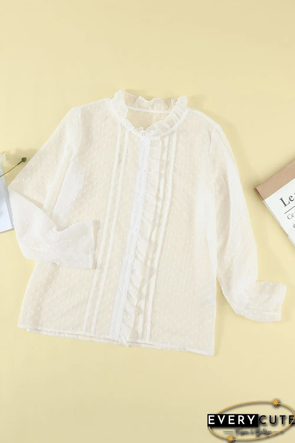 White Polka Dot Ruffled Buttoned Shirt