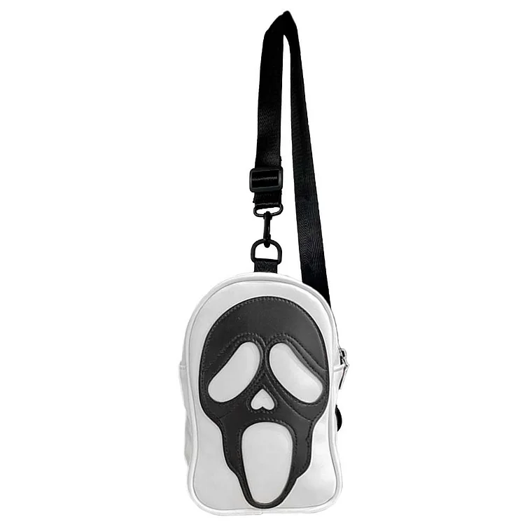 Ghost Tote Bag Pu Leather Chest Bag Versatile Outdoor Daily Use Waist Bag(White)