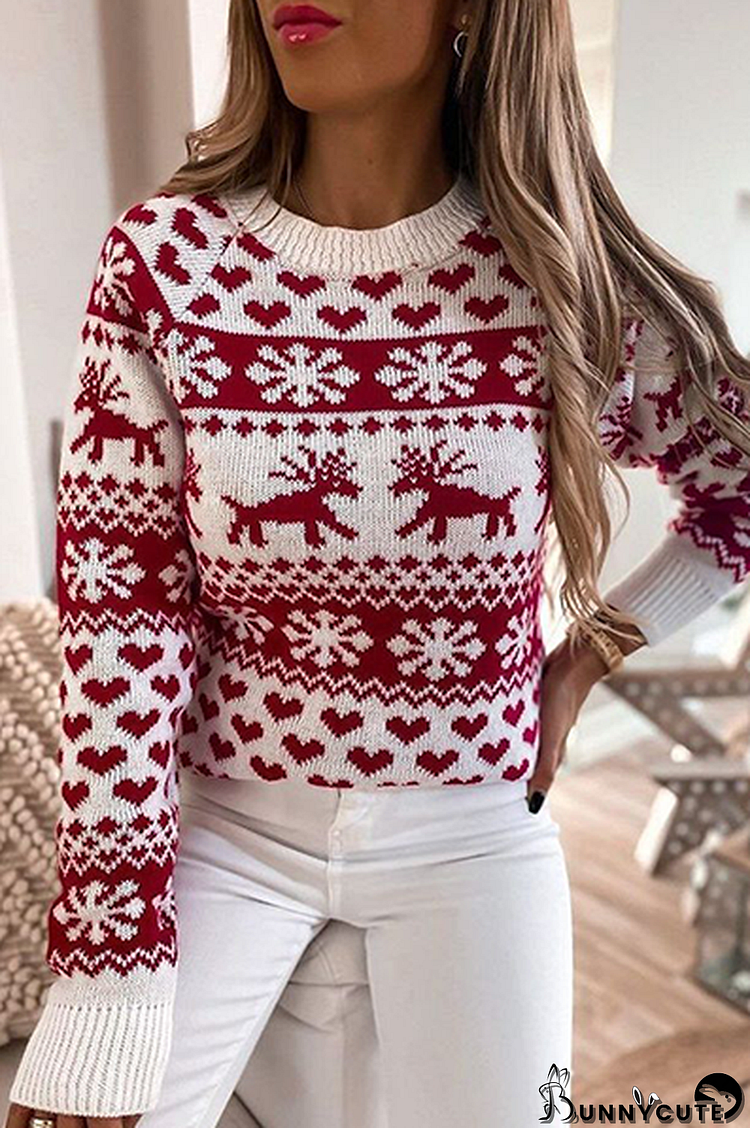 Casual Wapiti Snowflakes Basic O Neck Tops Sweater
