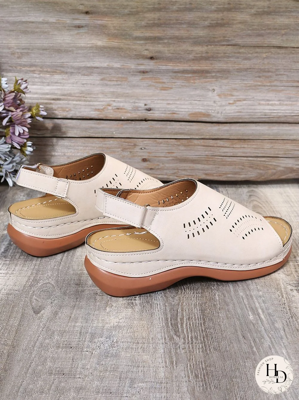 Cutout Velcro Vintage Casual Velcro Wedge Sandals
