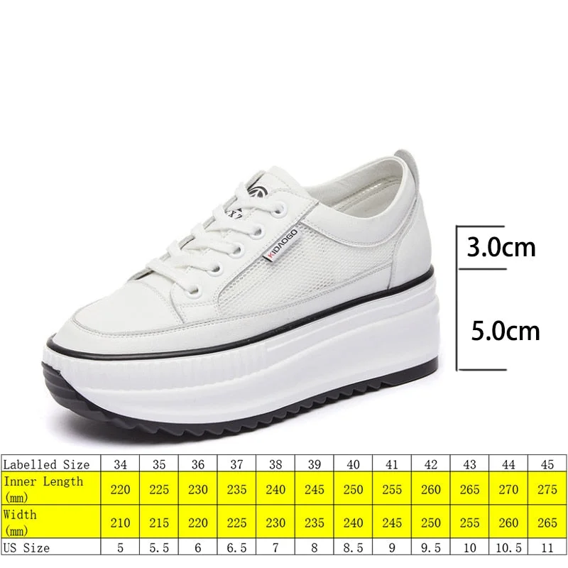 Fujin Genuine Leather 8cm Dad Shoes Chunky Sneakers Platform Heel Wedge Air Mesh Summer Shoes Vulcanized White Sneakers 2021