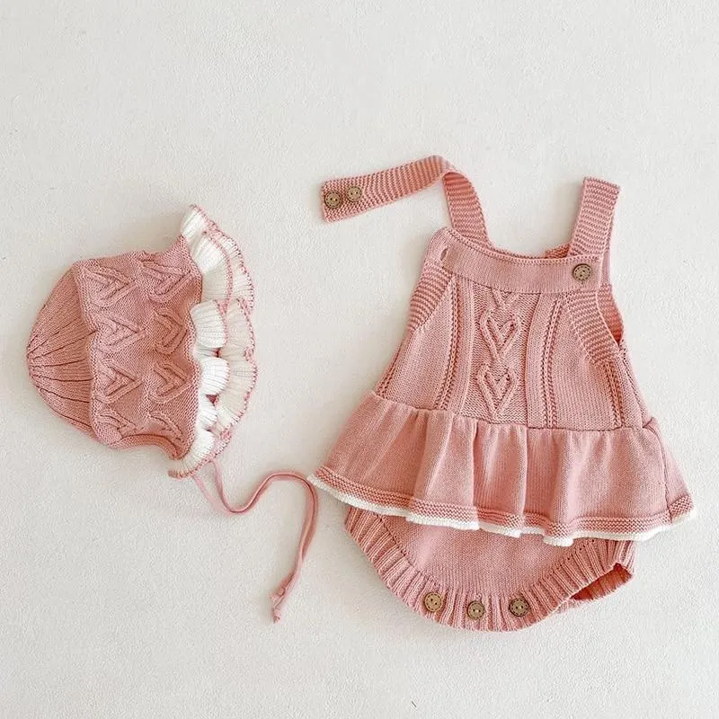 Autumn Baby Clothes Girls Rompers Loving Heart Baby Girl Lotus Leaf Knit Braces Rompers Baby Jumpsuit Baby Clothes