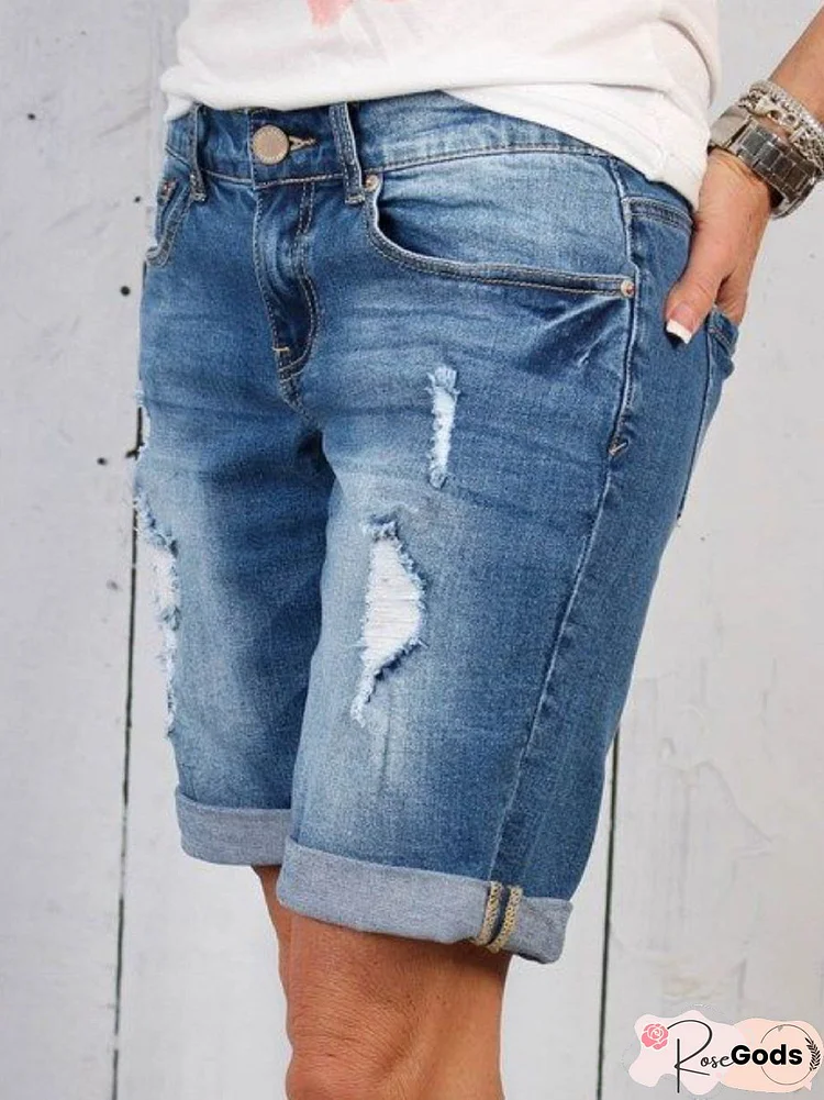 Women Plain Vintage Denim Bottoms