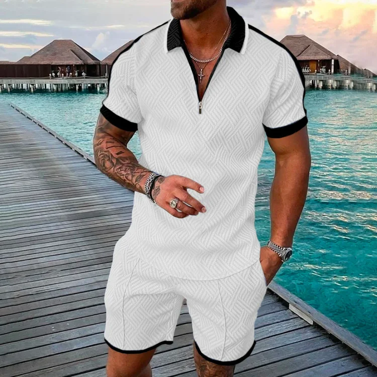 BrosWear Fashion Simple Polo Shirt And Shorts Two-Piece Set