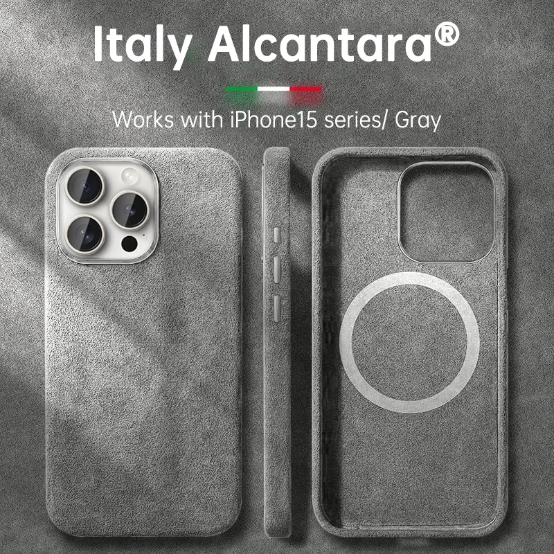 Italian Alcantara Case for iPhone 15 Pro Max Business Leather Phone Back Cover for iPhone 13 Pro Max Magnets 