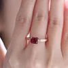 14K Rose Gold 1ct Elongated Cushion Pigeon Blood Lab Ruby Half Bezel Solitaire Ring