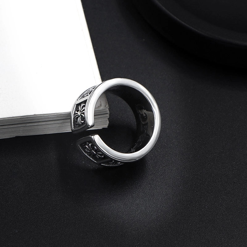 Jewelry Retro Vintage Style Punk Letter Argyle 304 Stainless Steel Asymmetrical Rings