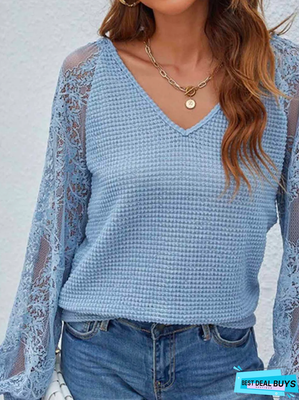 Casual V Neck Cotton-Blend Top