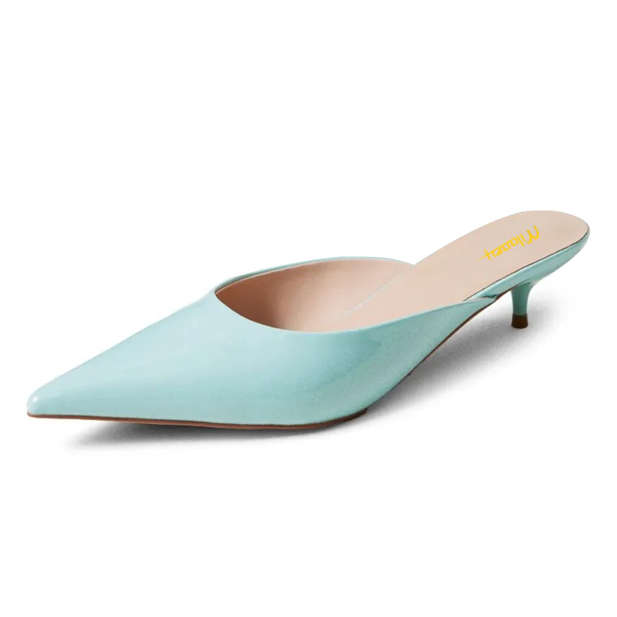 Casual Low Kitten Heel Pointed Toe Light Blue Women's Mules Shoes Nicepairs
