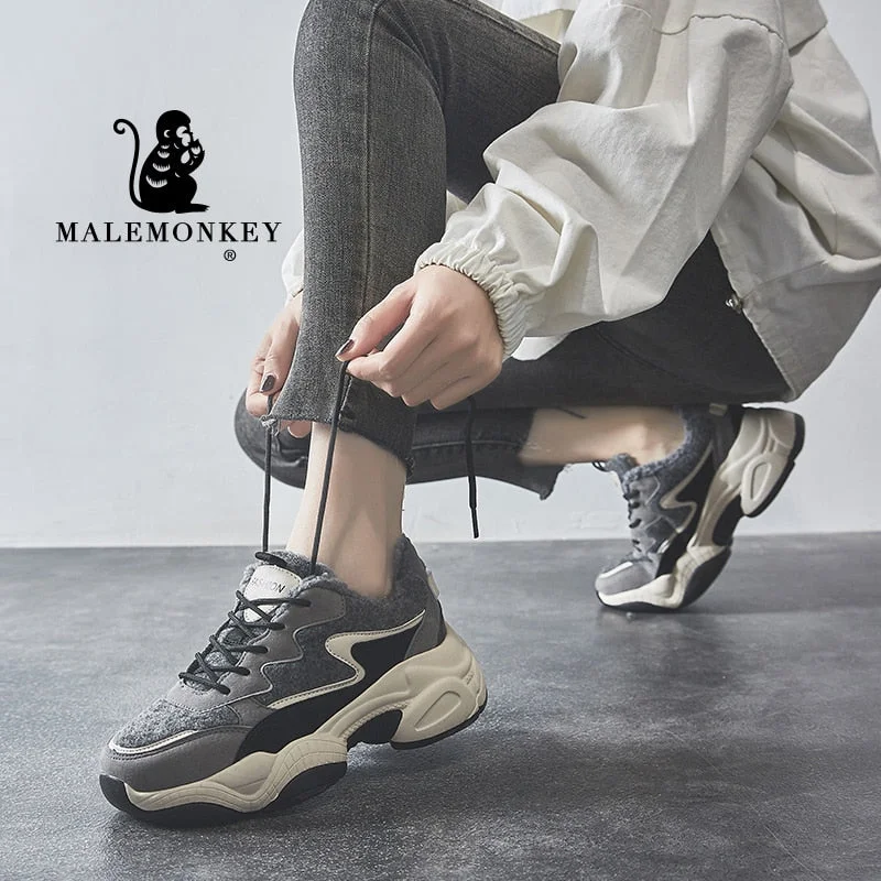 Winter Platform Sneakers Cacual Women Shoes Slip On 2021 Warm Plus Velvet Lace Up Outdoor Breathable Running Sport Female Shoes