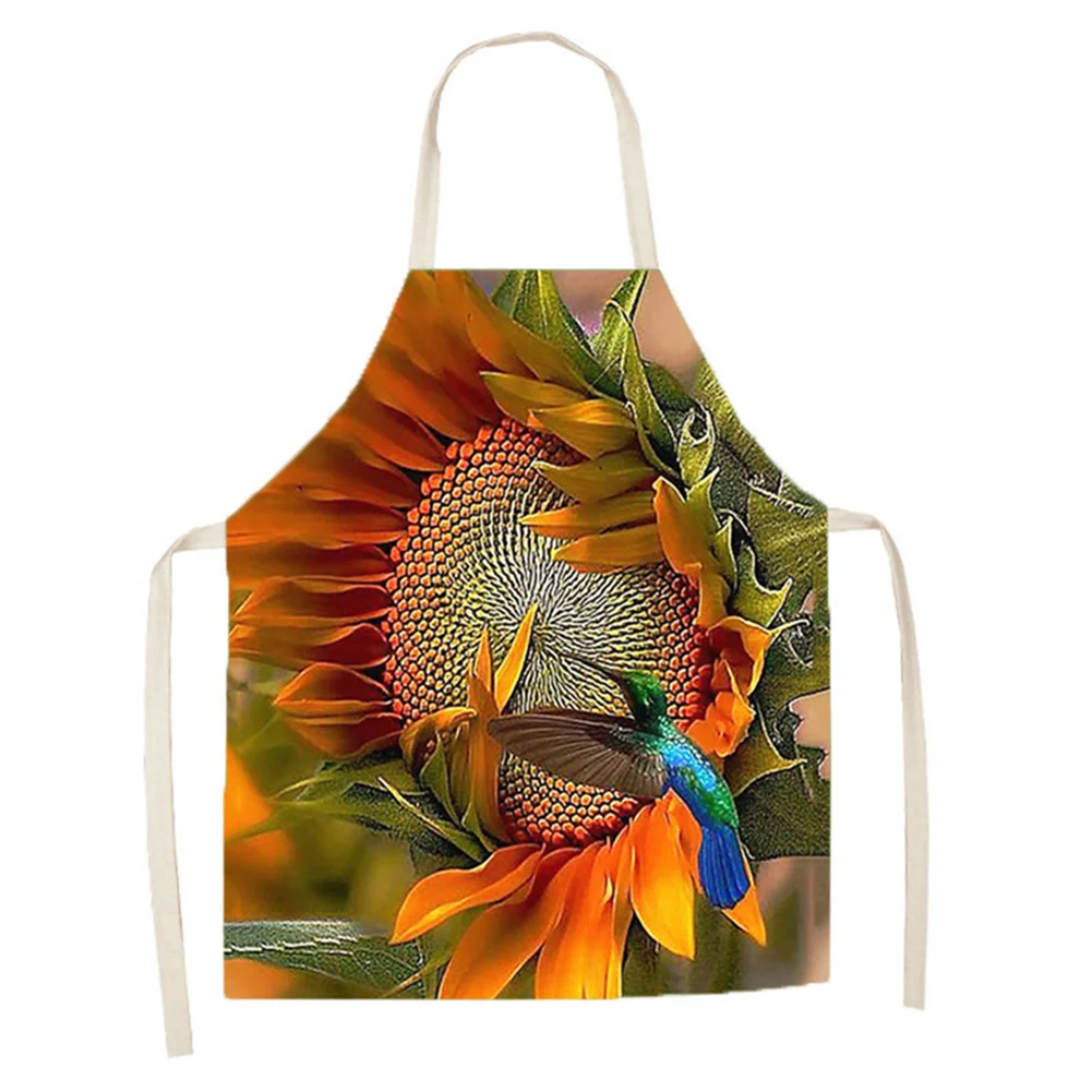 Linen Print Apron - Large Flower - 68x55cm