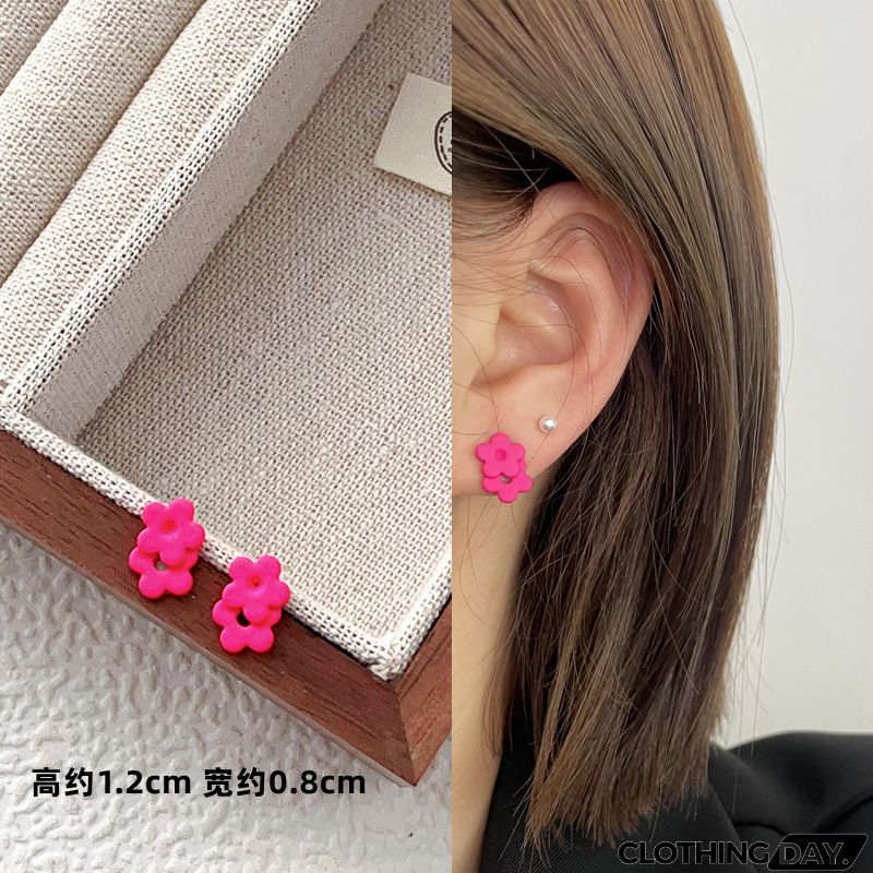 Women Fashion Geometric Fluorescent Rose Without Ear Hole Ear Clip Earrings