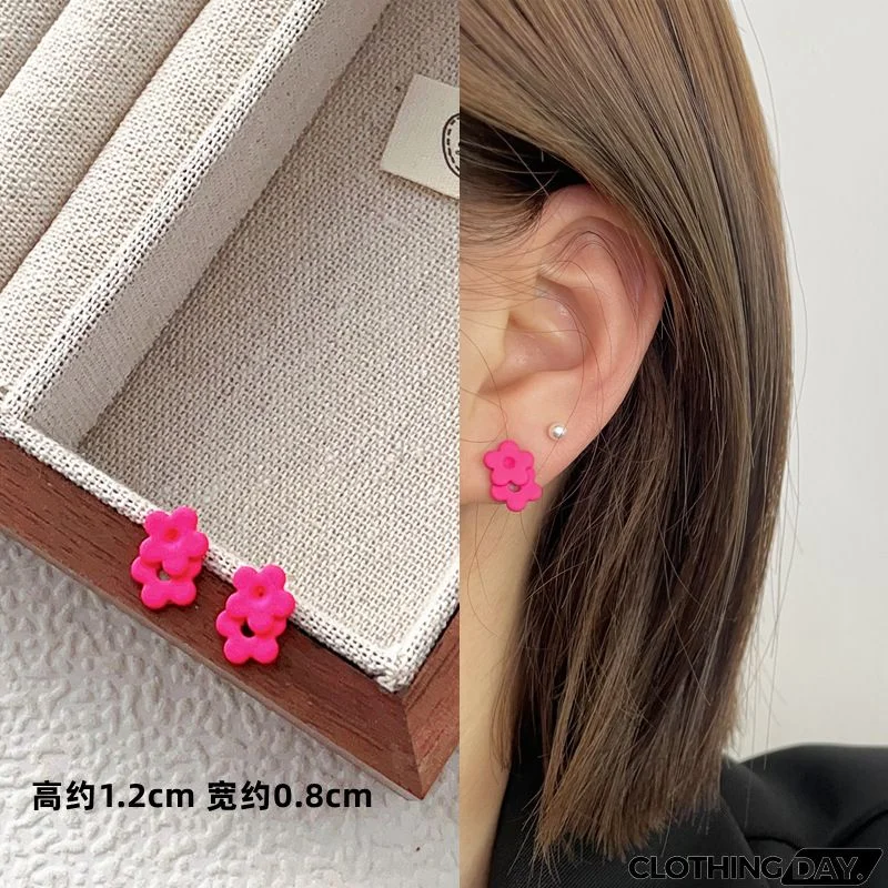 Women Fashion Geometric Fluorescent Rose Without Ear Hole Ear Clip Earrings
