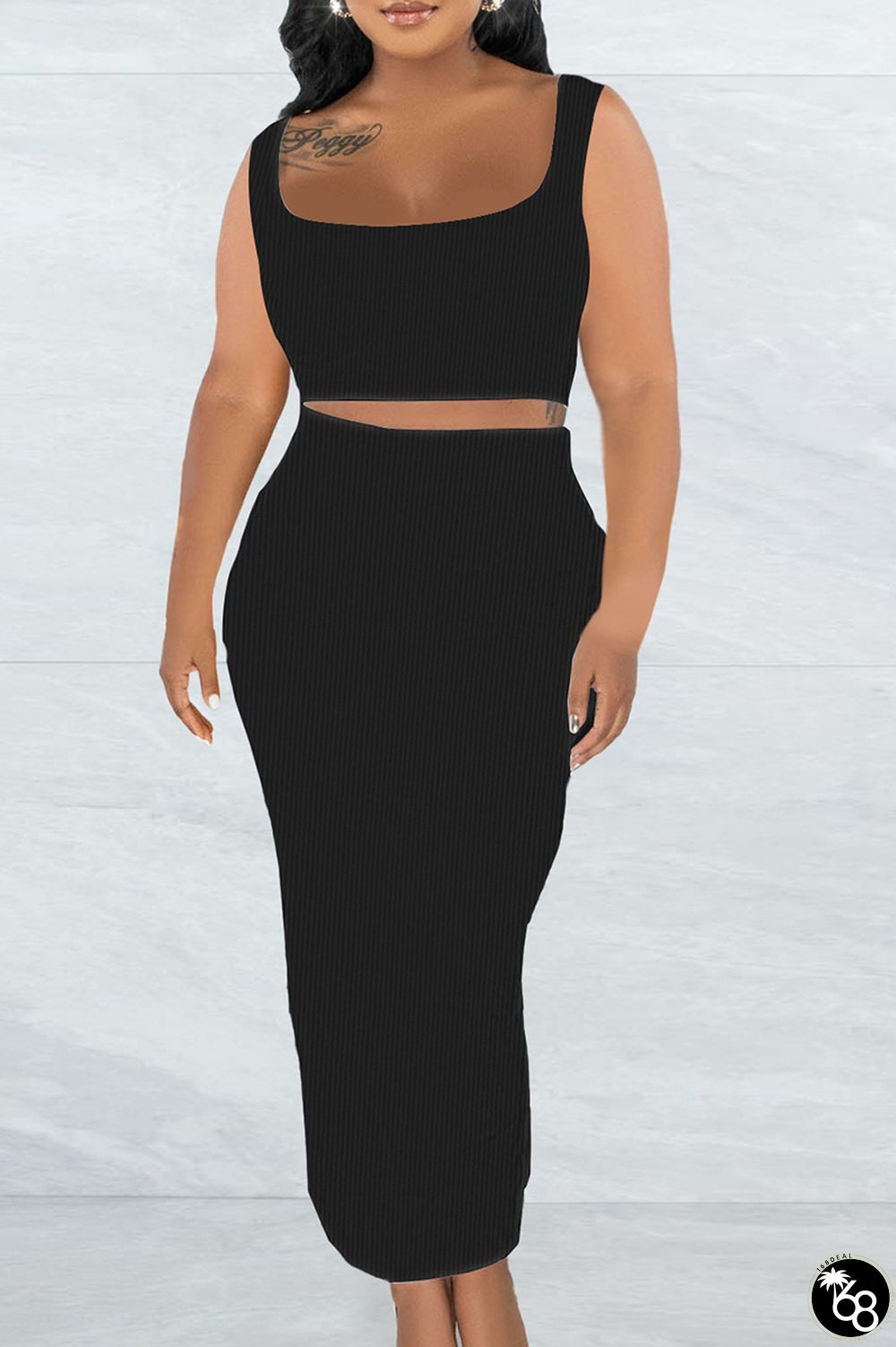 Sexy Solid Patchwork Square Collar Sleeveless Two Pieces | 168DEAL