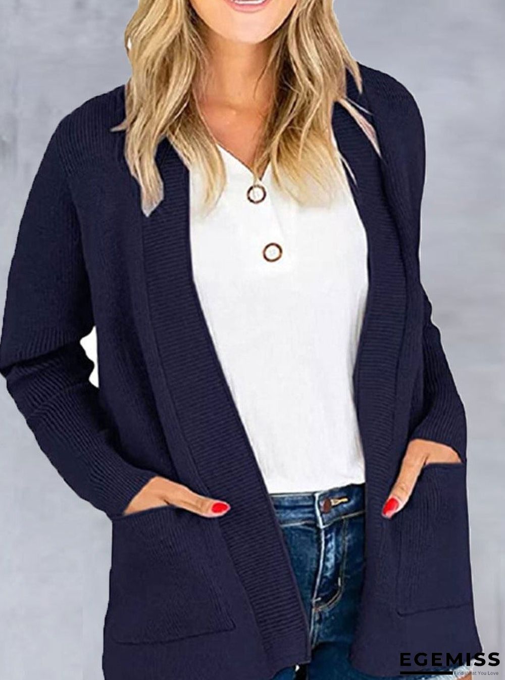 Casual Loose Solid Color Sweater Cardigan | EGEMISS
