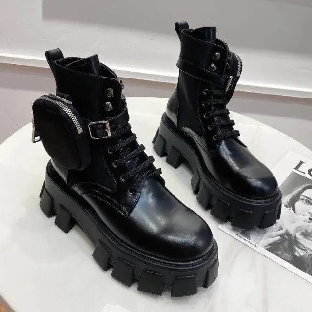 Luxury Brand Ankle Boots for Women Fashion Platform Winter Shoes Woman Short Boot Footwear Platform Shoes Patent Leather