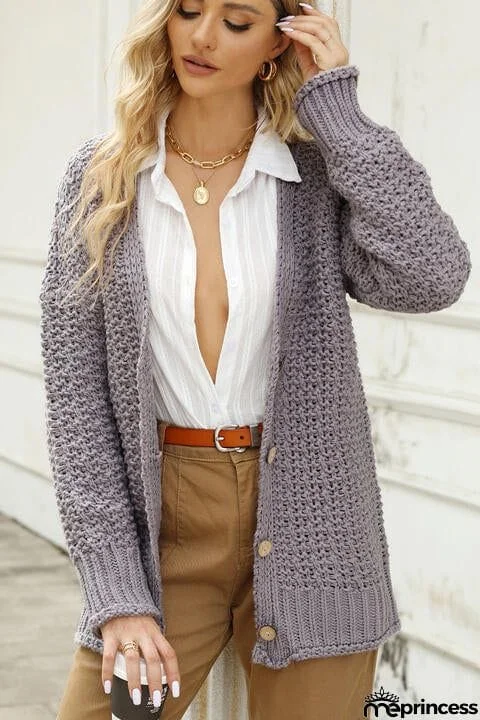 Ribbed Trim Drop Shoulder Cardigan