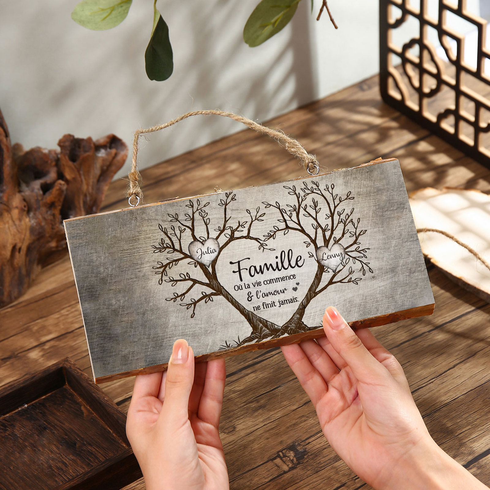 Décoration en bois Arbre de Vie 2-6 Prénoms Personnalisés pour Famille Peinture Décorative