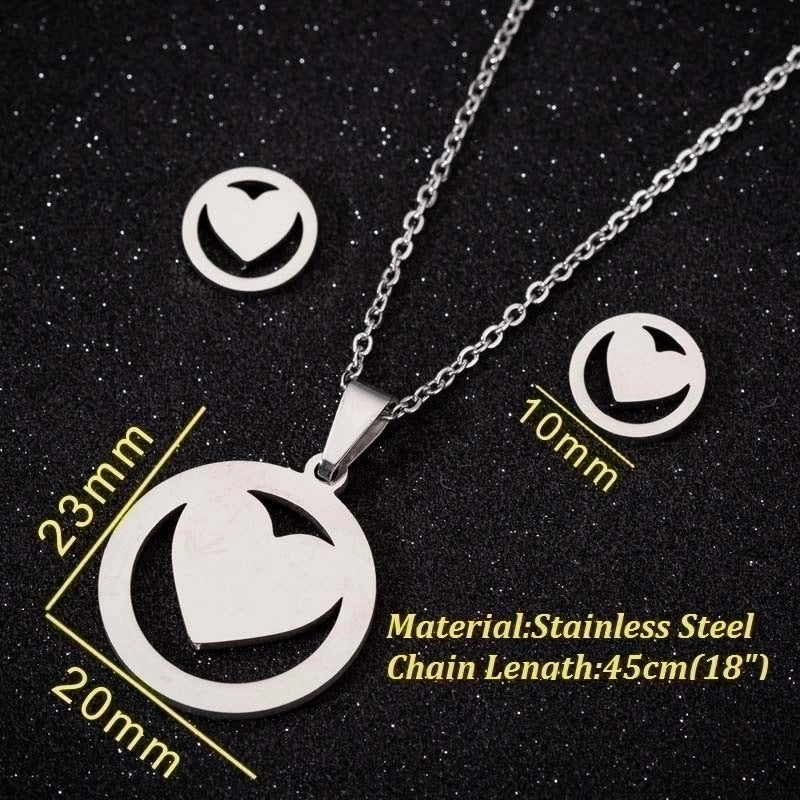 Fashion Heart Shape Butterfly Stainless Steel Plating Earrings Necklace 1 Set