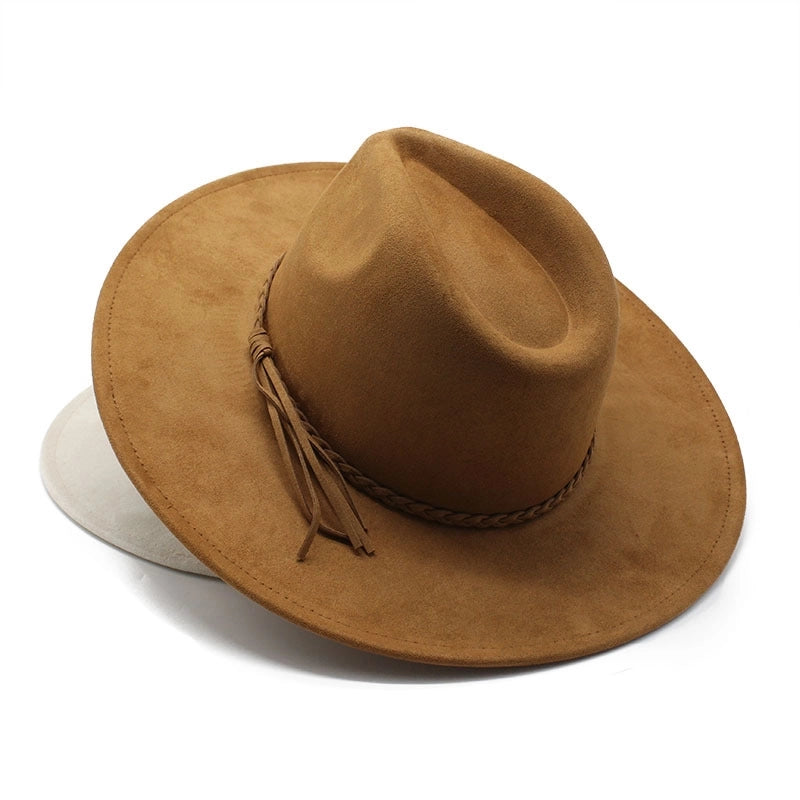 New Suede Top Hat Men And Women Couple Big Brim Hat Peach Heart Top Gentleman’s Hat