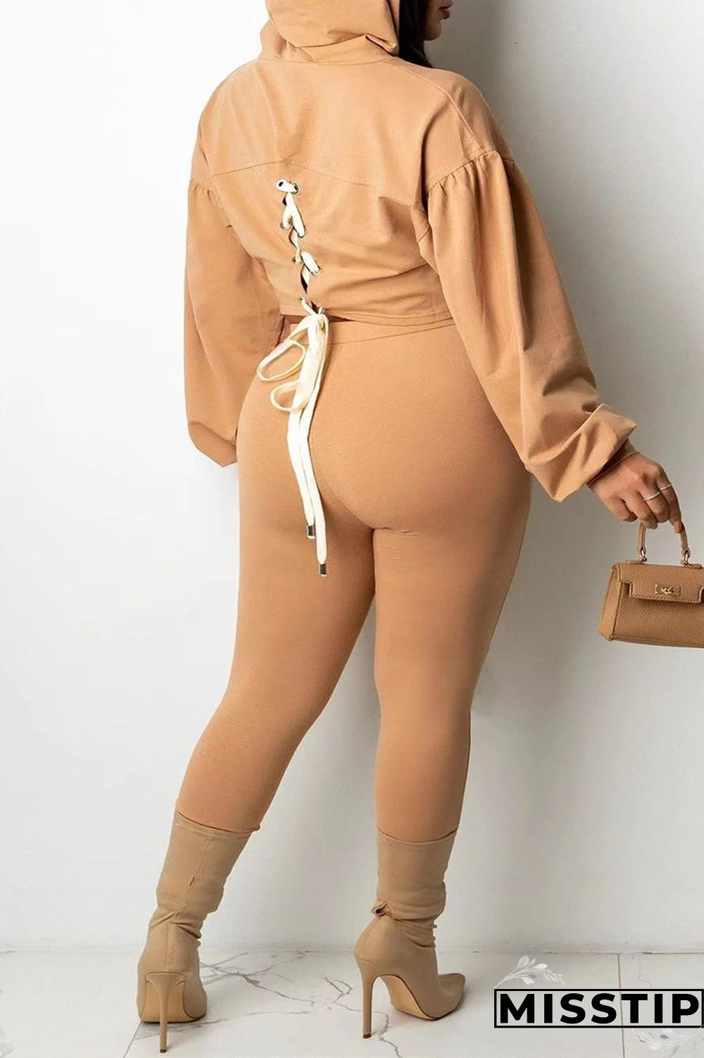 Black Fashion Casual Print Basic Hooded Collar Long Sleeve Two Pieces