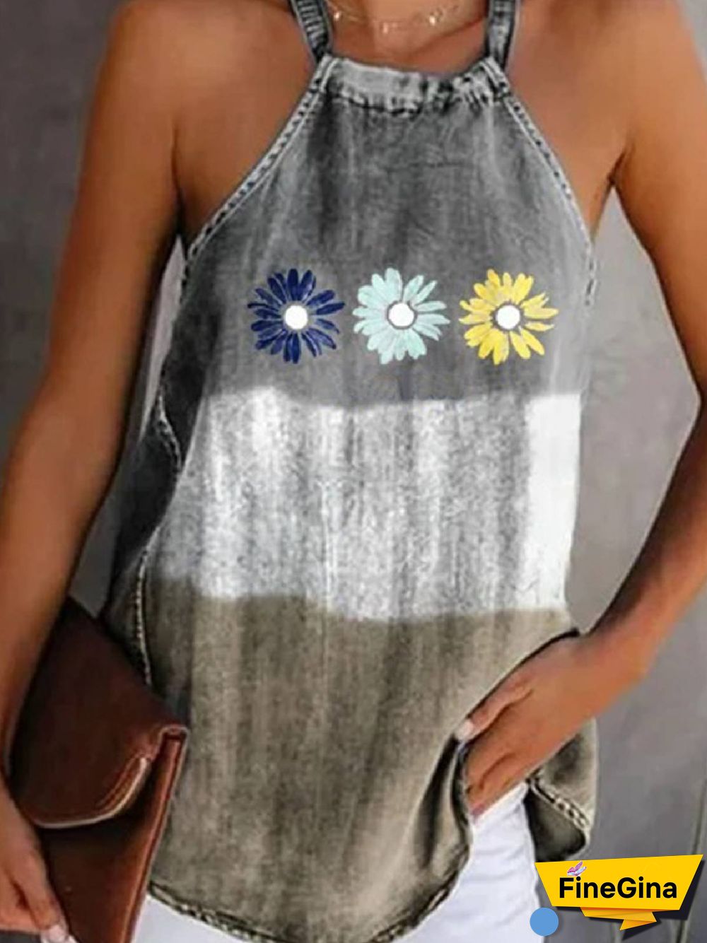 Floral-Print Sleeveless Halter Tops