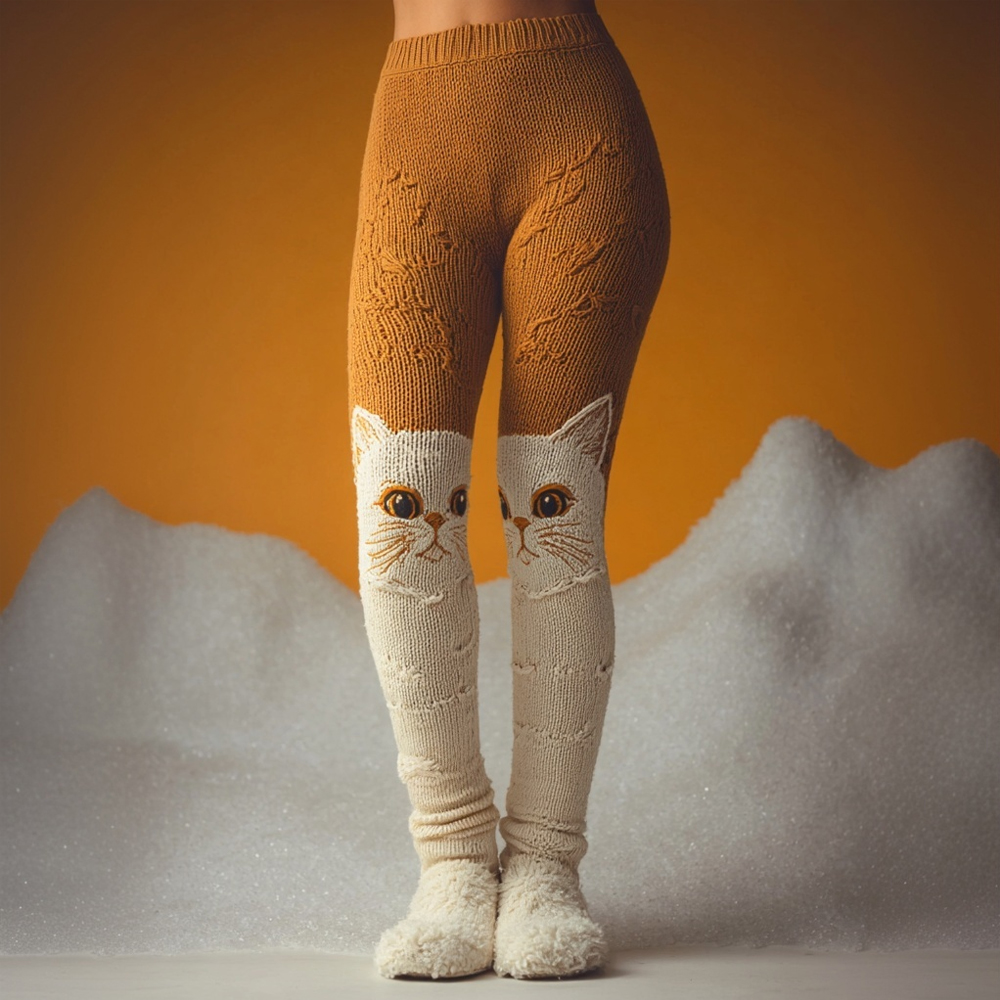 Lovely Cats Inspired Jacquard Cozy Knit Leggings